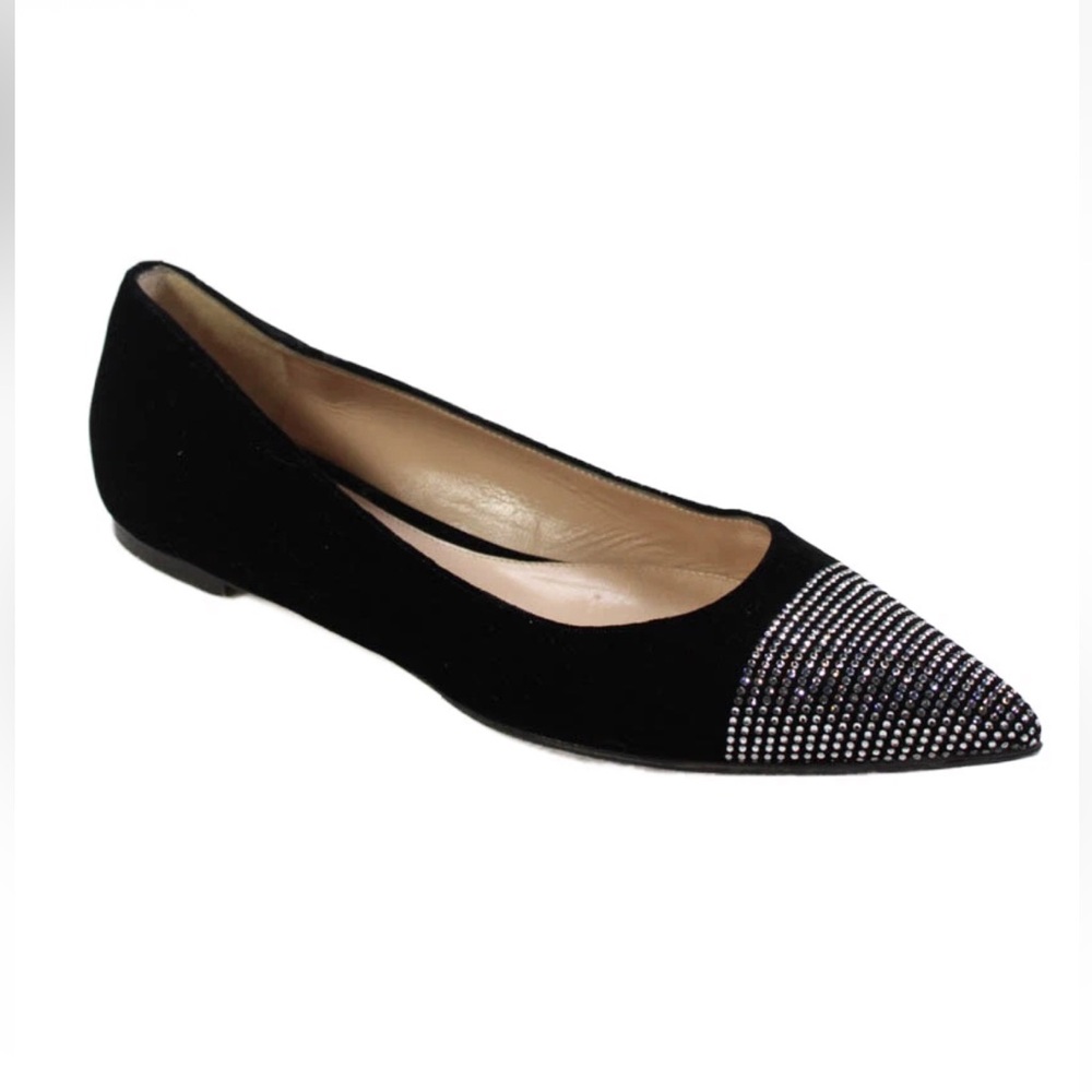 Gianvito Rossi Women's Pointed Toe Rhinestone Ballet Flat Shoes Black Size 39.5